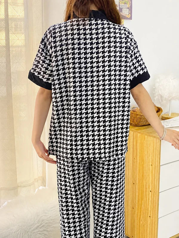 black white check night suit women pajama set comfortable sleepwear ladies loungewear two piece check print nightwear Gharsaman