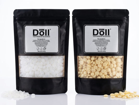 Doll Premium Hard Wax Beans 300g – Hair Removal Wax for Face & Body (White & Honey)
