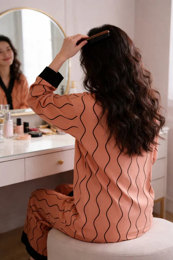 orange black lining button night suit women pajama set comfortable sleepwear ladies loungewear two piece nightwear Gharsaman
